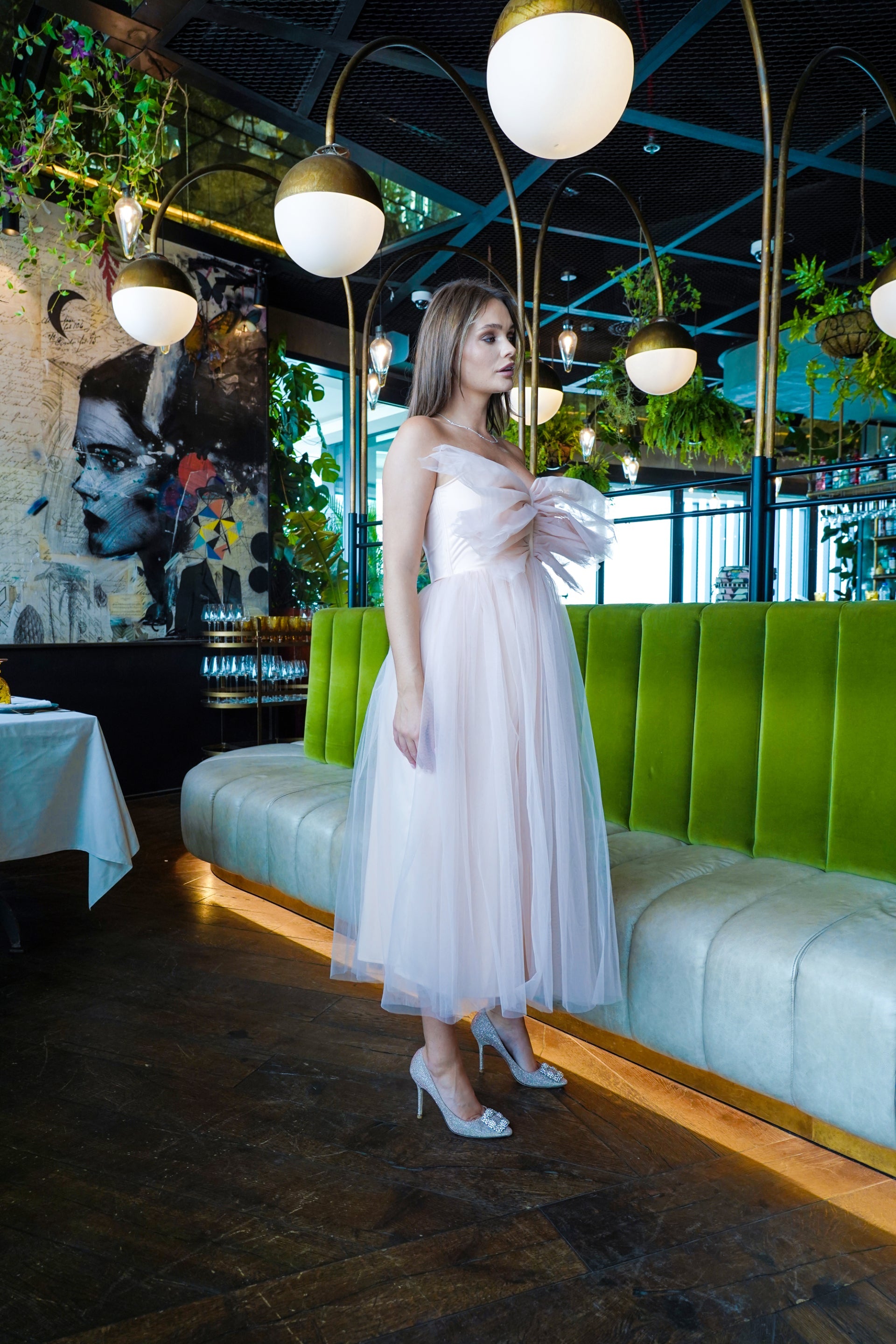  Butterfly Nude Tulle Midi Dress