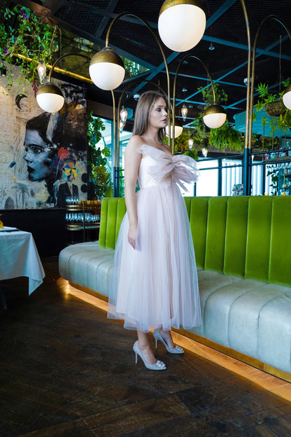  Butterfly Nude Tulle Midi Dress