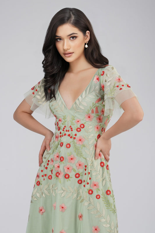  Calla Sage Green Embroidered Dress