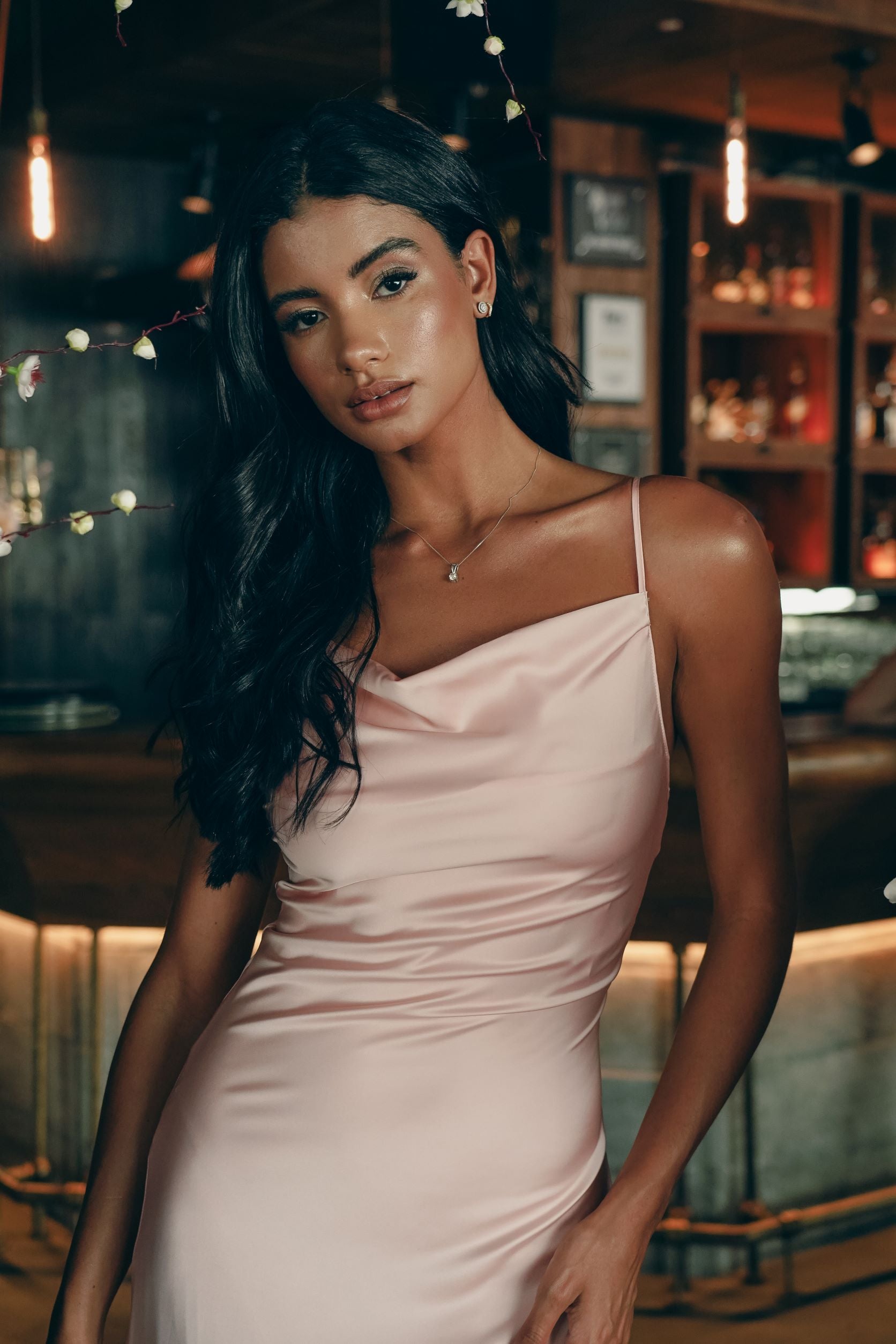  Satin Maxi Dress With Cowl Neck