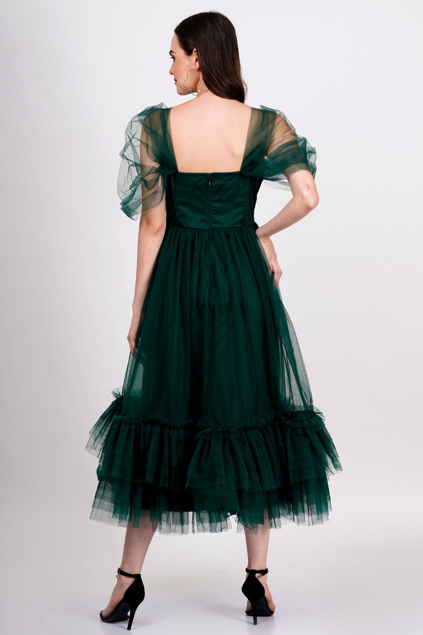  Jayne Emerald Green Tulle Midi Dress