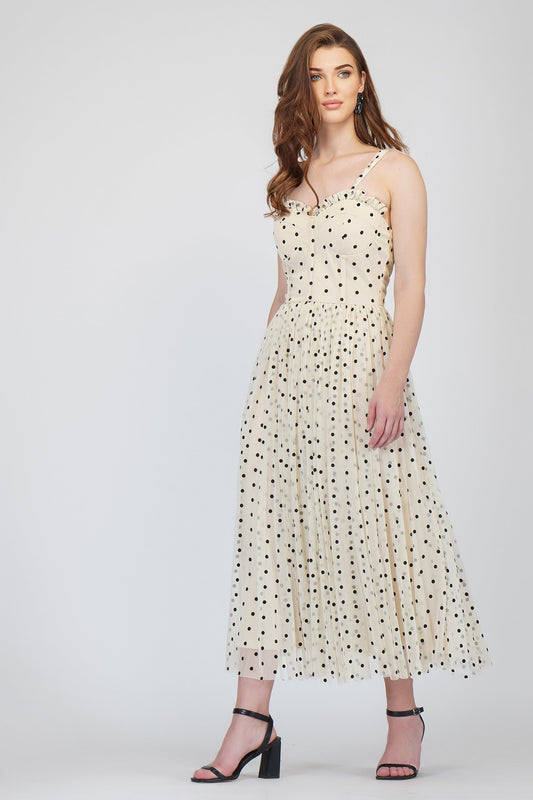  Dane Polka Dot Corset Midi Dress