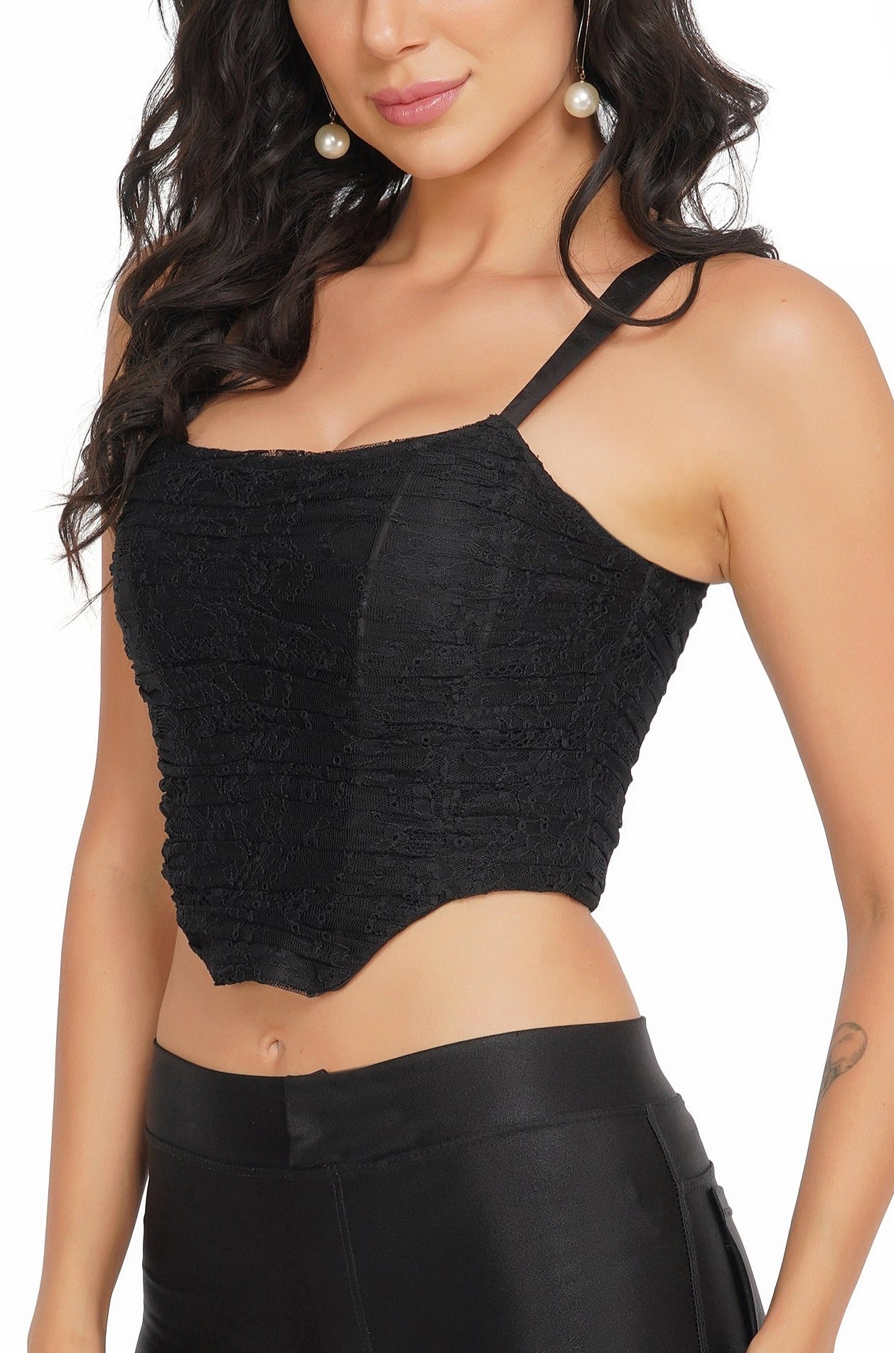  Devon Black Lace Corset Top