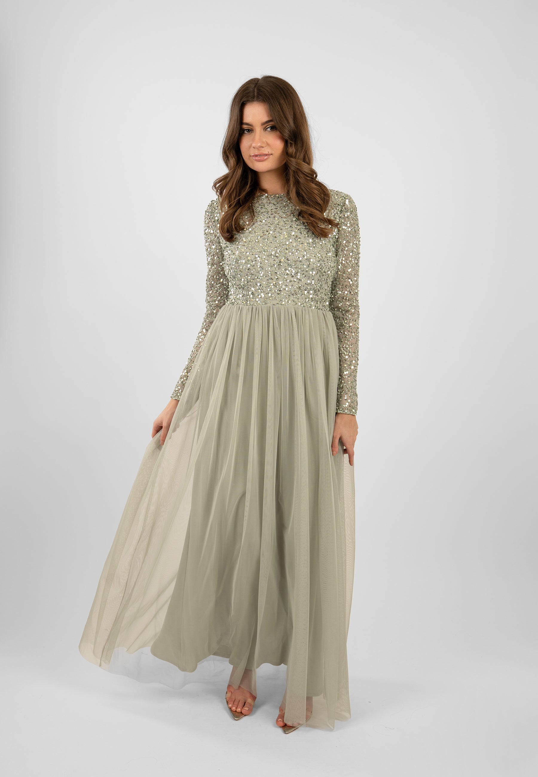 Belle Sage Green Long Sleeve Bridesmaid Dress