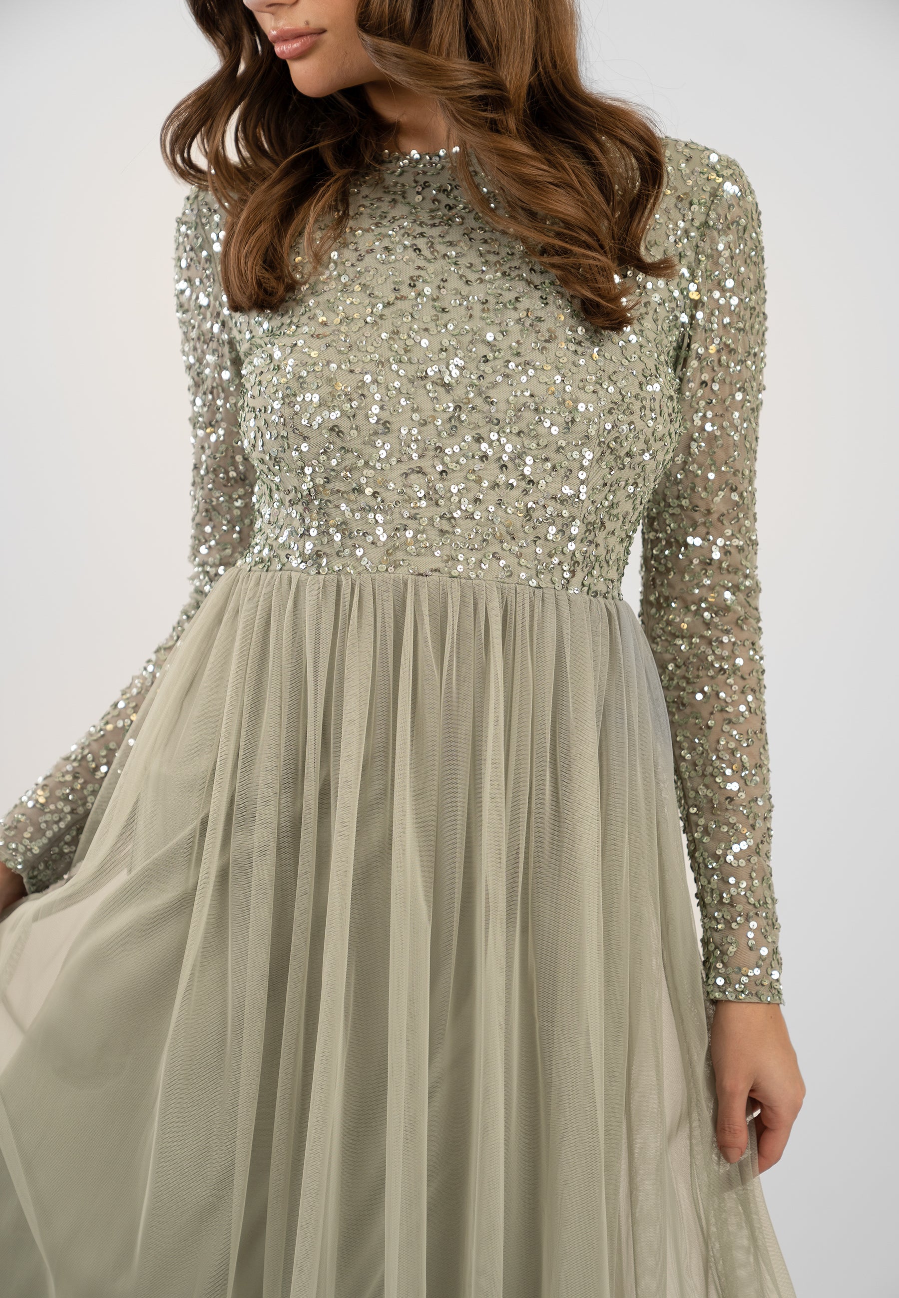  Belle Sage Green Long Sleeve Bridesmaid Dress