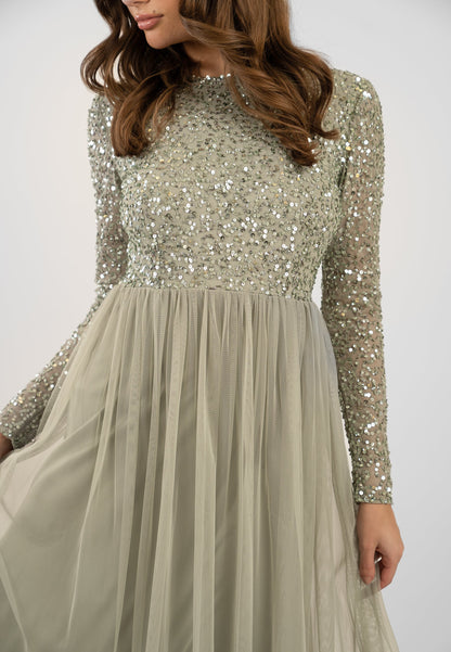  Belle Sage Green Long Sleeve Bridesmaid Dress