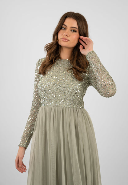  Belle Sage Green Long Sleeve Bridesmaid Dress