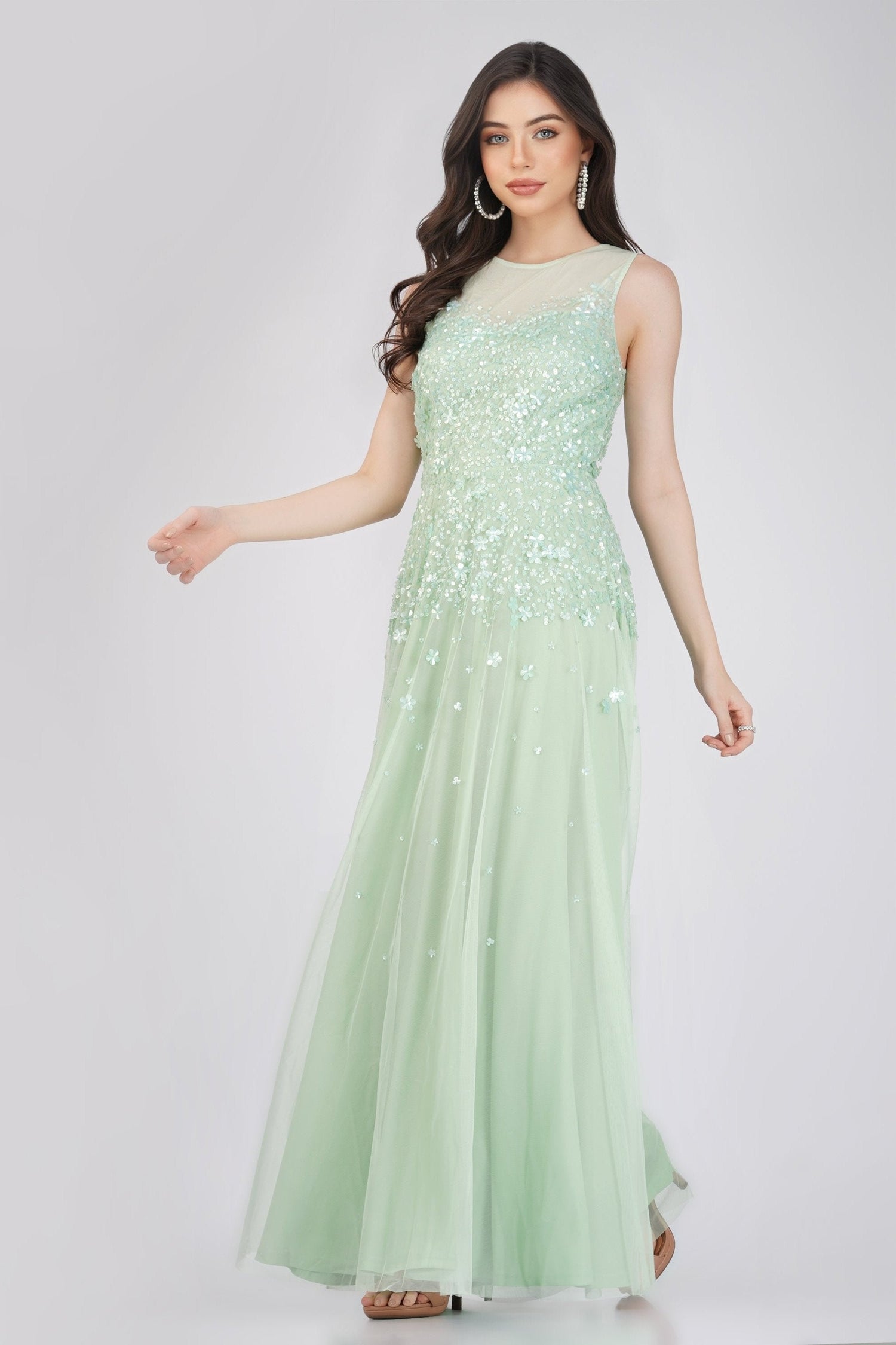  Lilith Floral Embellished Maxi Dress In Mint