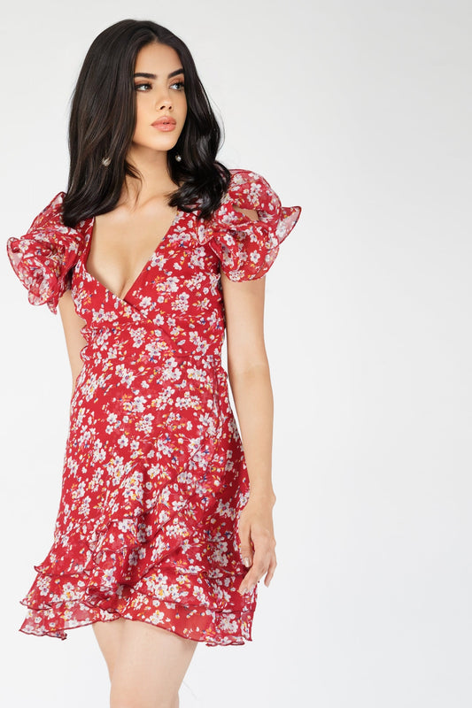  Fairy Printed Red Mini Dress