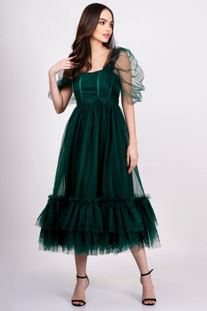  Jayne Emerald Green Tulle Midi Dress