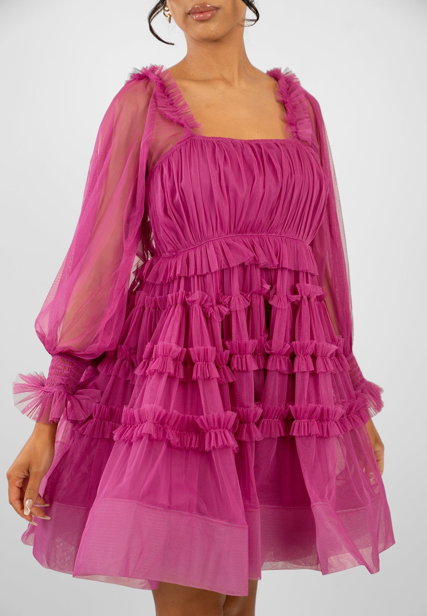  Jessica Tulle Smock Mini Dress In Vivid Purple