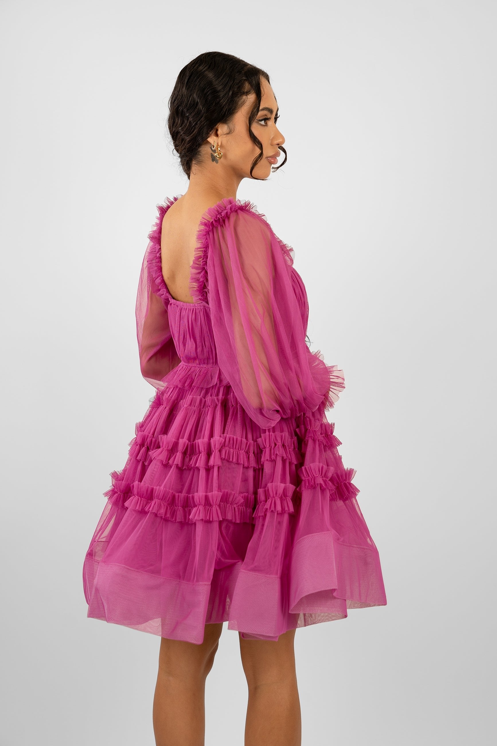  Jessica Tulle Smock Mini Dress In Vivid Purple