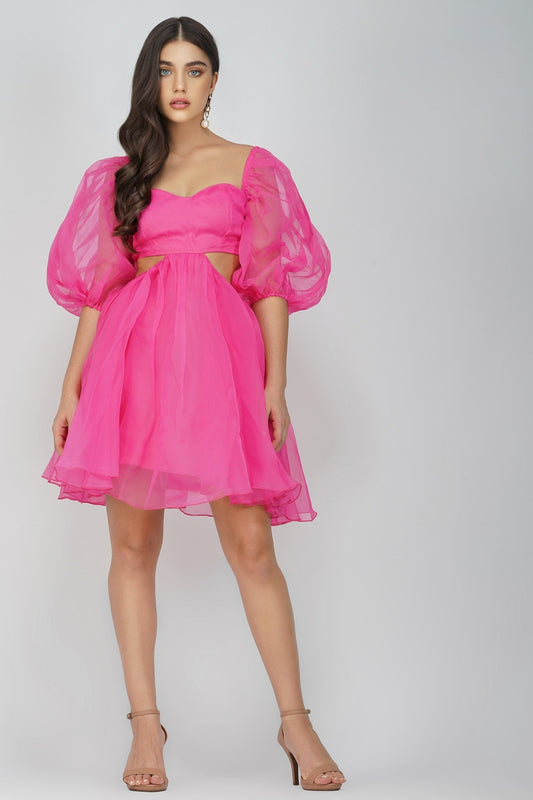  Katja Bright Pink Puff Sleeve Dress