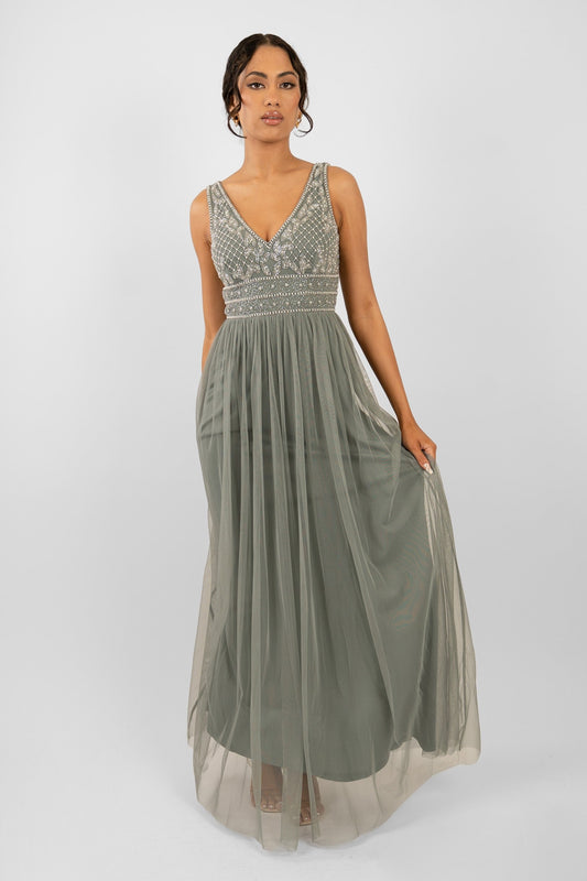 Kreshma Teal Embellished Maxi Dress