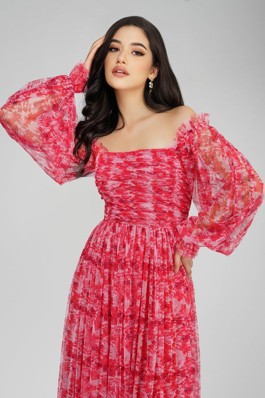  Lana Red Printed Tulle Dress