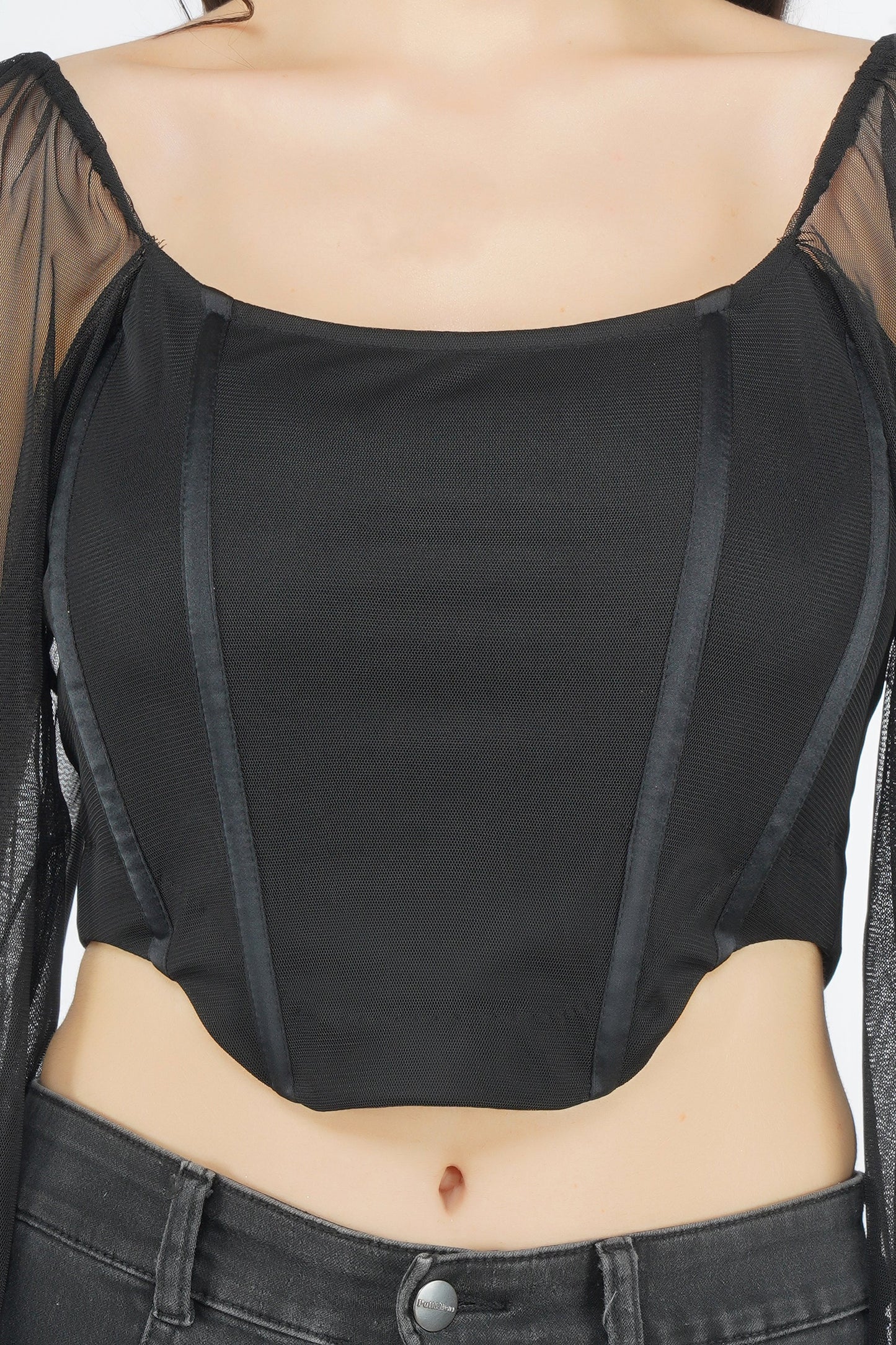  Luca Black Long Sleeve Corset Top