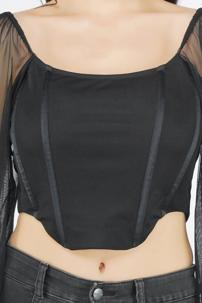  Luca Black Long Sleeve Corset Top