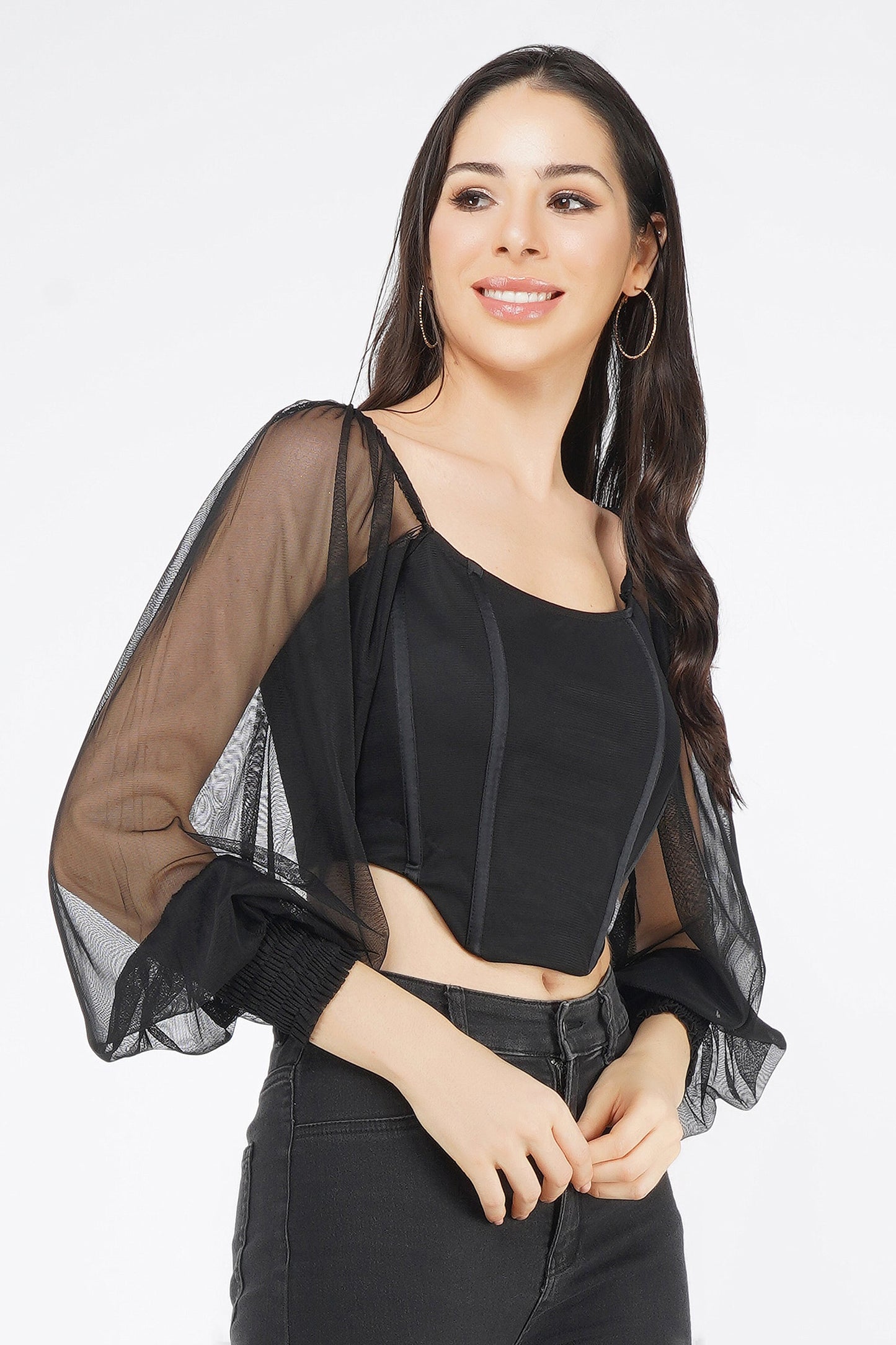  Luca Black Long Sleeve Corset Top