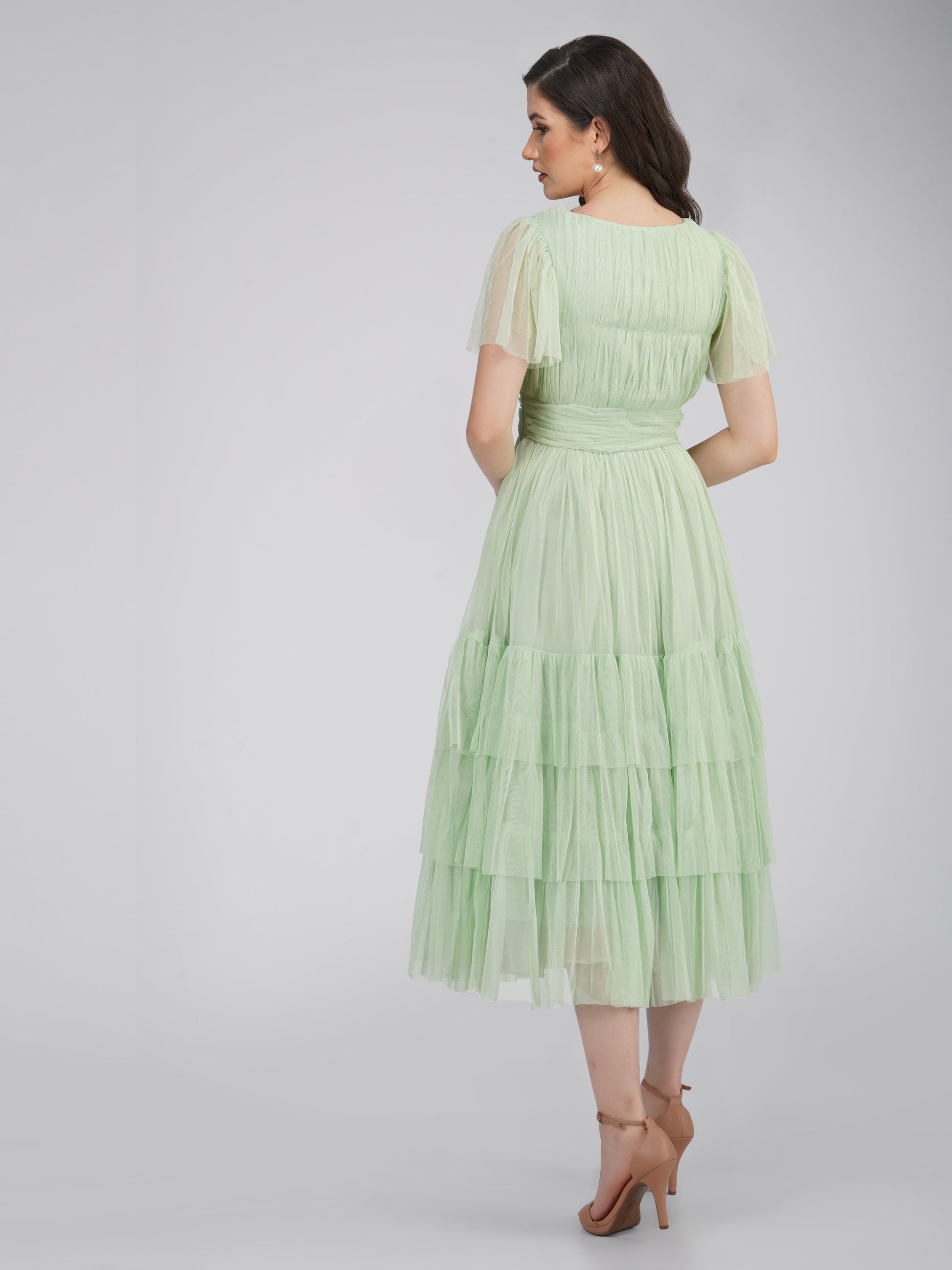  Madison Sage Green Tulle Bridesmaid Midi Dress