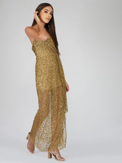  Nair Gold Sequin Maxi Dress