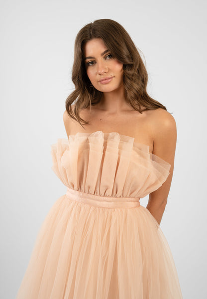  Nidha High Low Tulle Dress In Nude