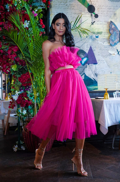  Nyra Tulle Top In Hot Pink