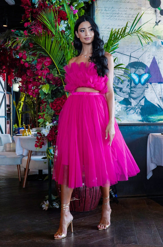  Nyra Tulle Top In Hot Pink