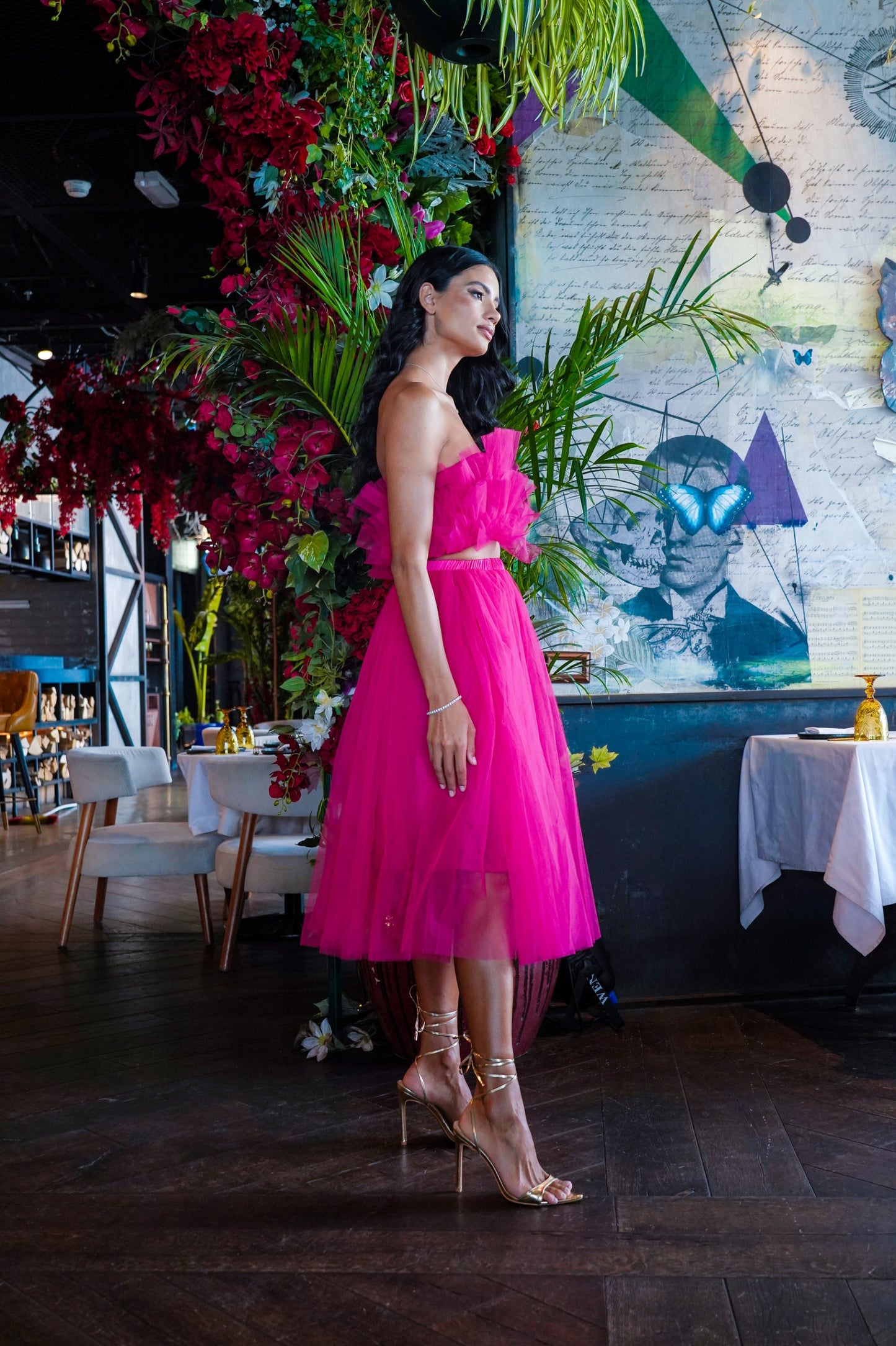  Nyra Tulle Top In Hot Pink