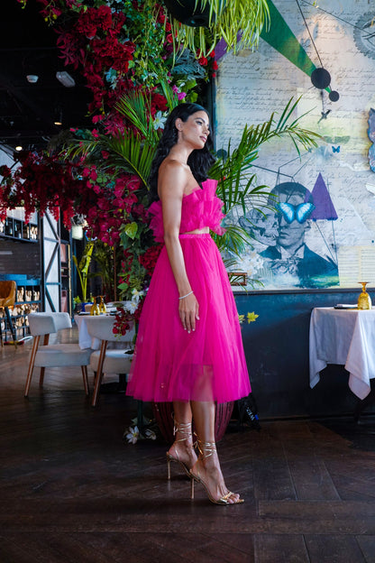  Nyra Tulle Top In Hot Pink