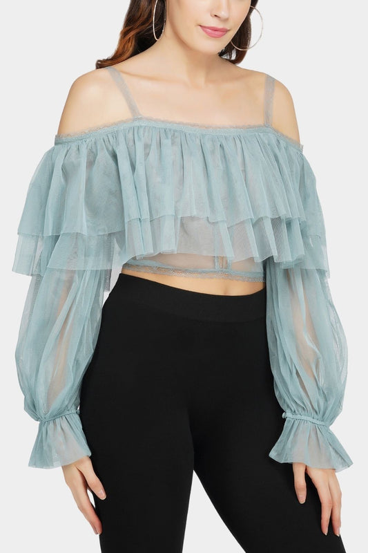 Perch Tulle Top In Teal