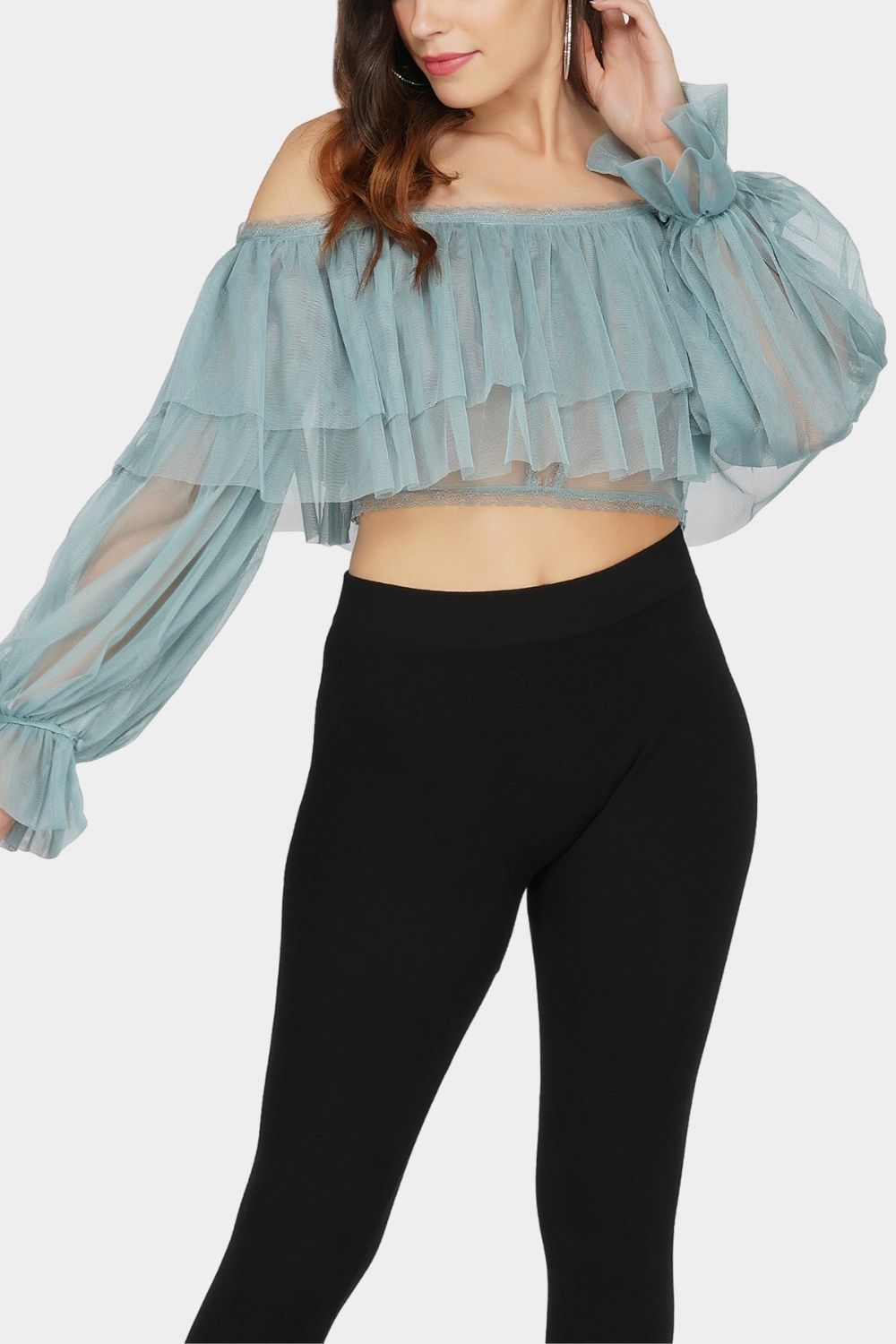  Perch Tulle Top In Teal