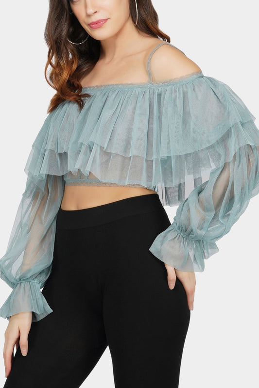  Perch Tulle Top In Teal