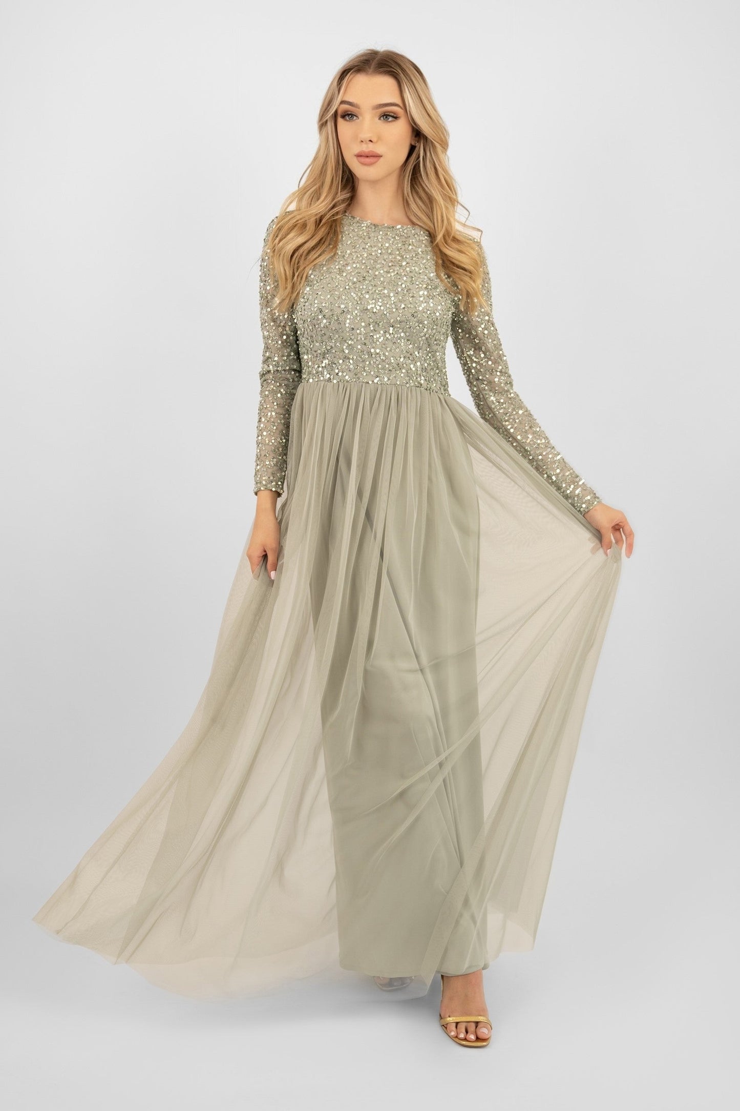  Belle Sage Green Long Sleeve Bridesmaid Dress