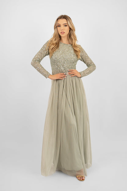  Belle Sage Green Long Sleeve Bridesmaid Dress