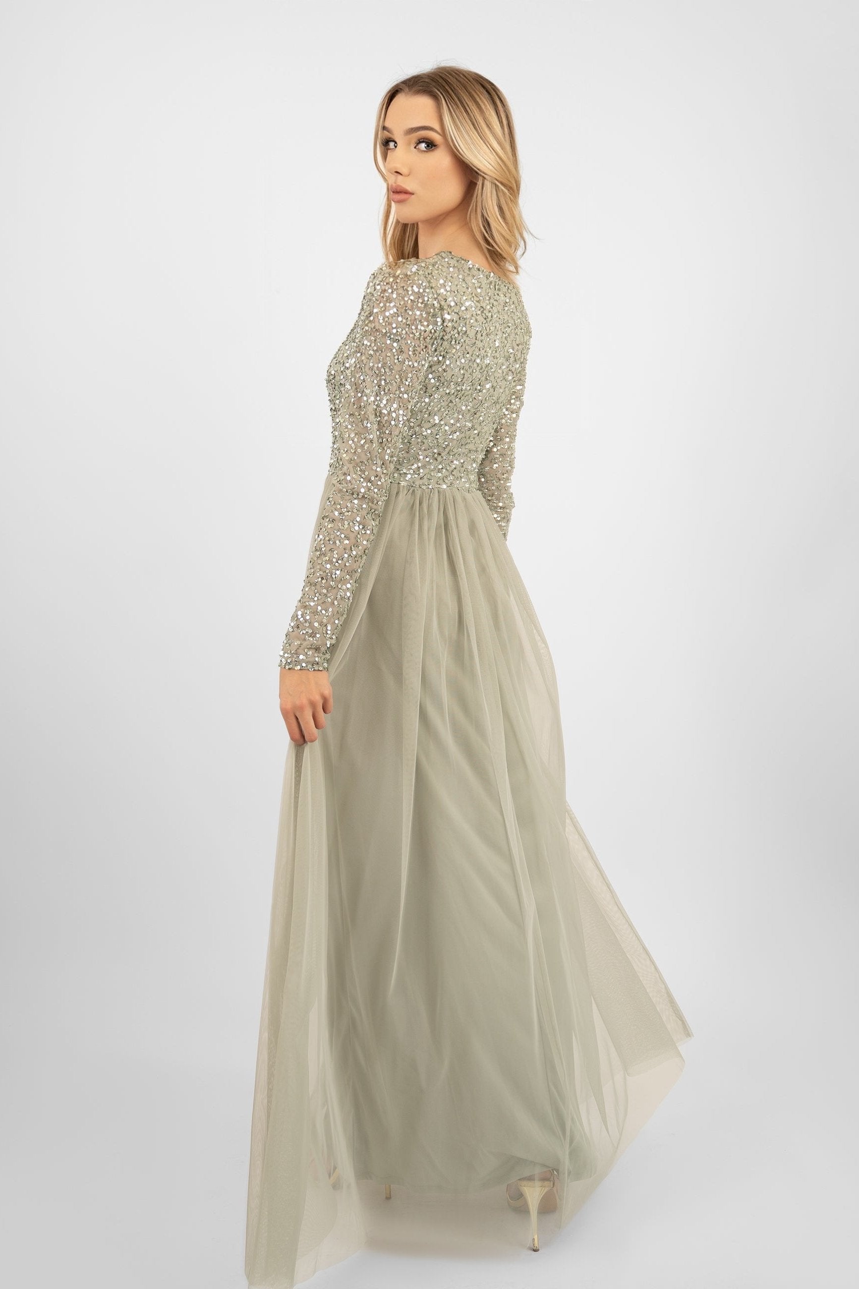 Belle Sage Green Long Sleeve Bridesmaid Dress