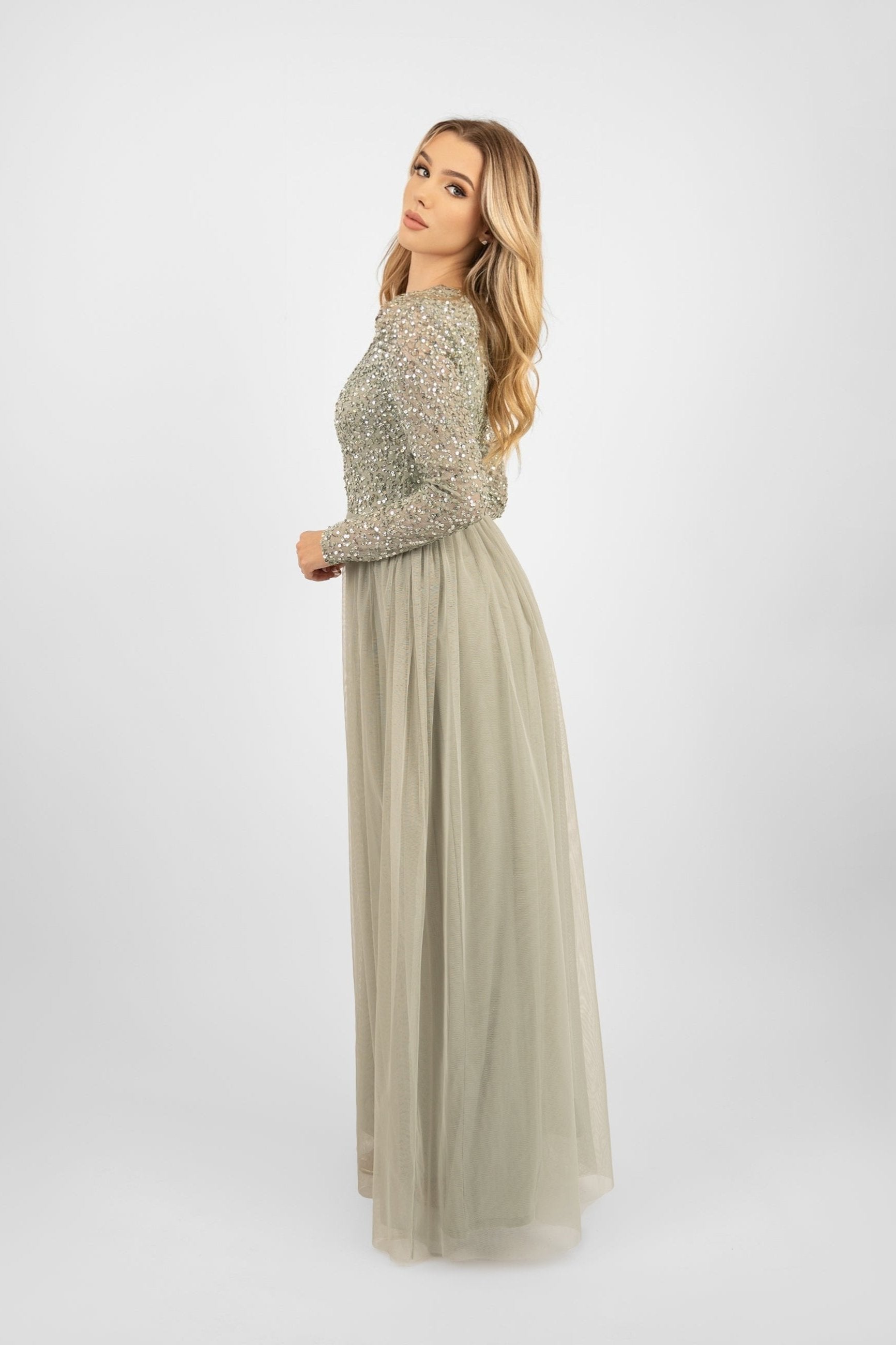  Belle Sage Green Long Sleeve Bridesmaid Dress
