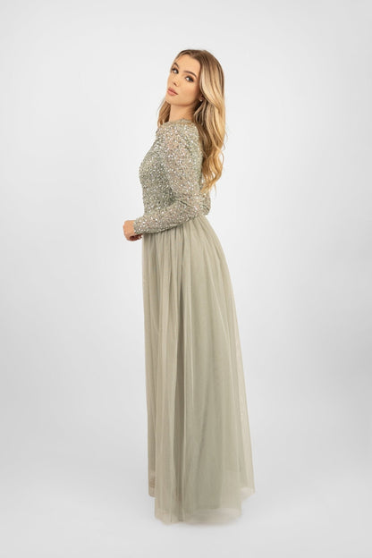  Belle Sage Green Long Sleeve Bridesmaid Dress