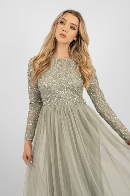  Belle Sage Green Long Sleeve Bridesmaid Dress