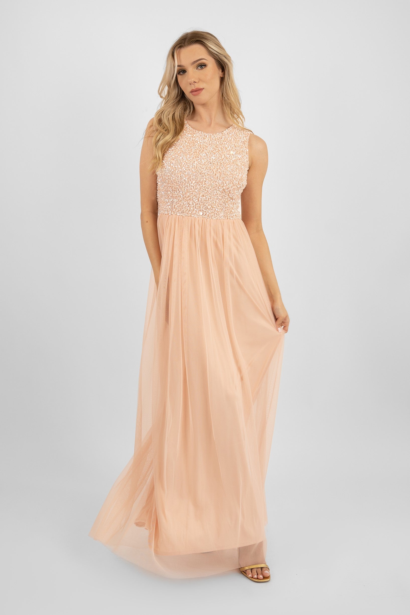  Picasso Blush Pink Embellished Bridesmaid Maxi Dress