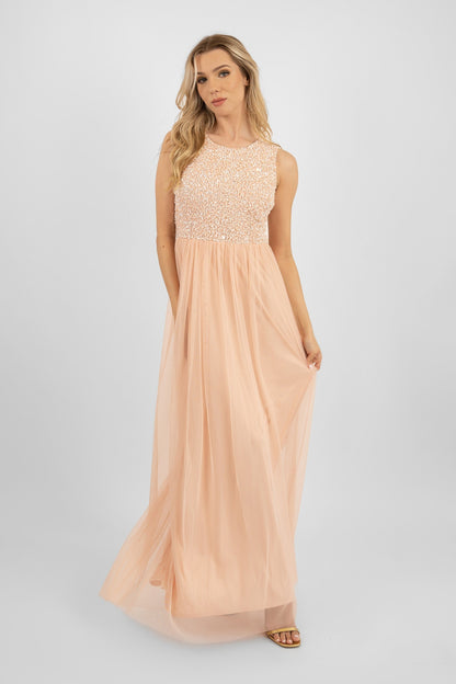  Picasso Blush Pink Embellished Bridesmaid Maxi Dress