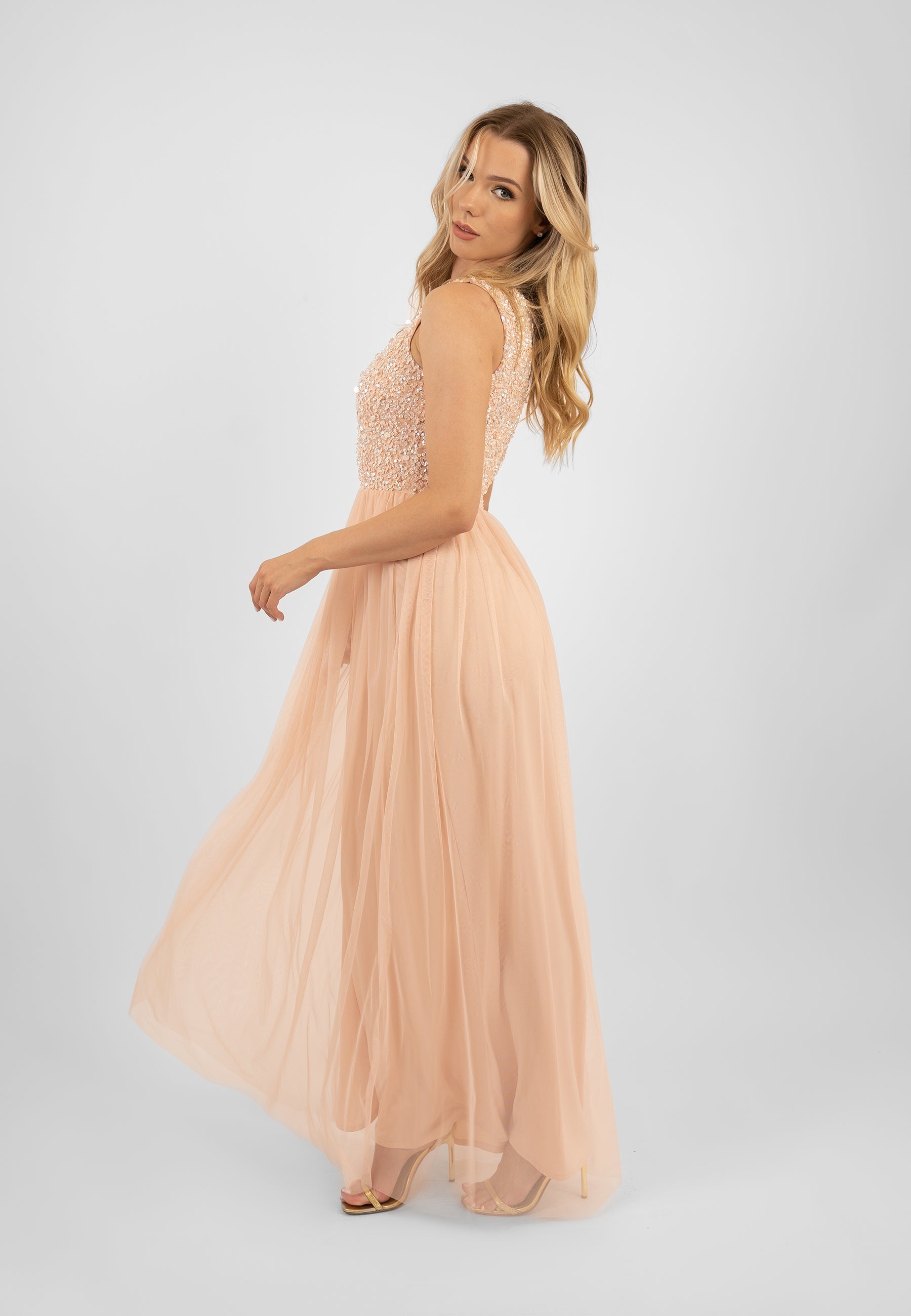  Picasso Blush Pink Embellished Bridesmaid Maxi Dress
