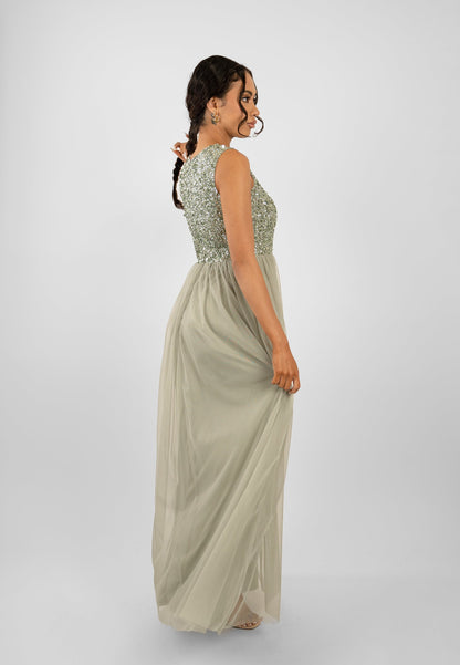  Picasso Sage Green Embellished Bridesmaid Dress