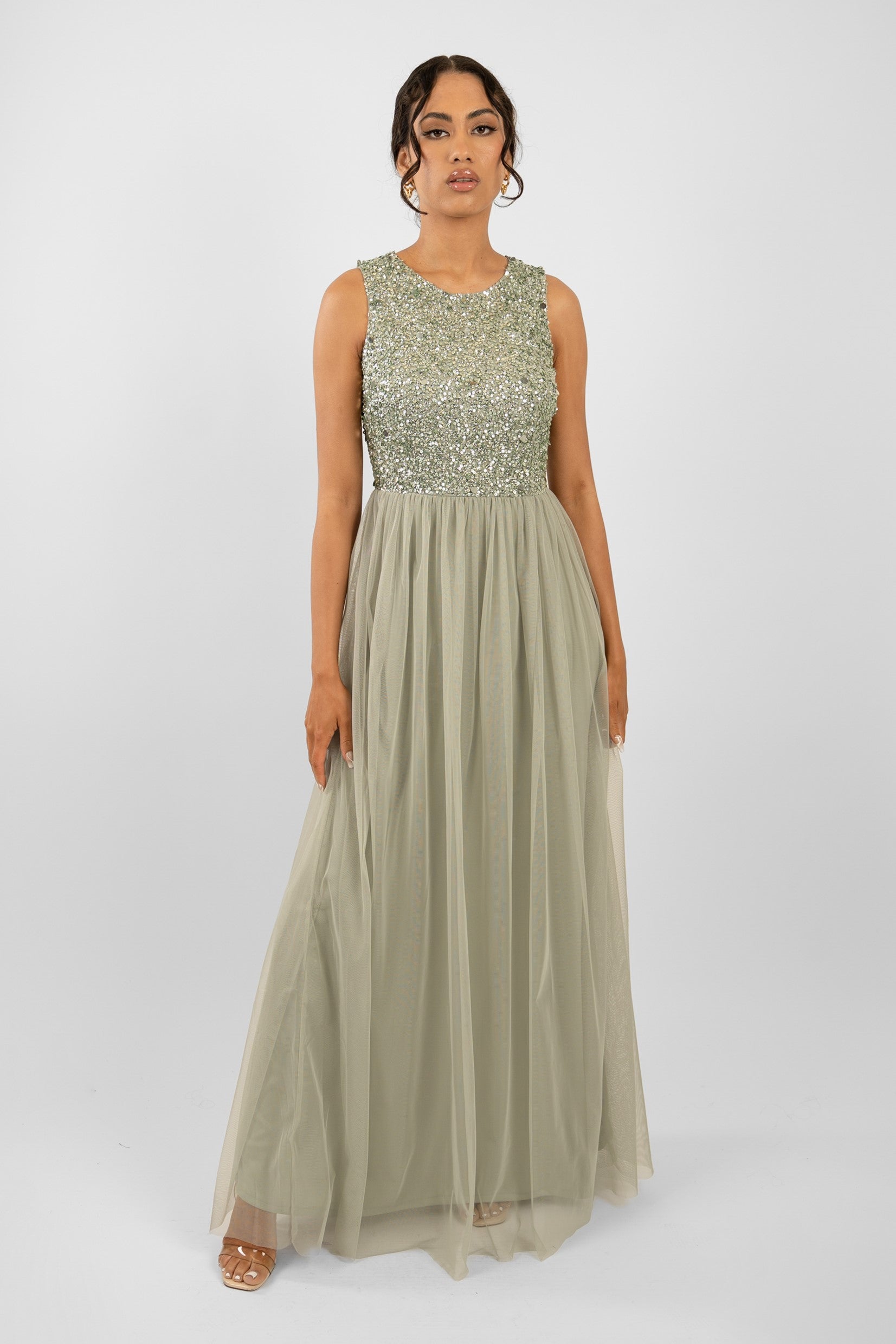  Picasso Sage Green Embellished Bridesmaid Dress