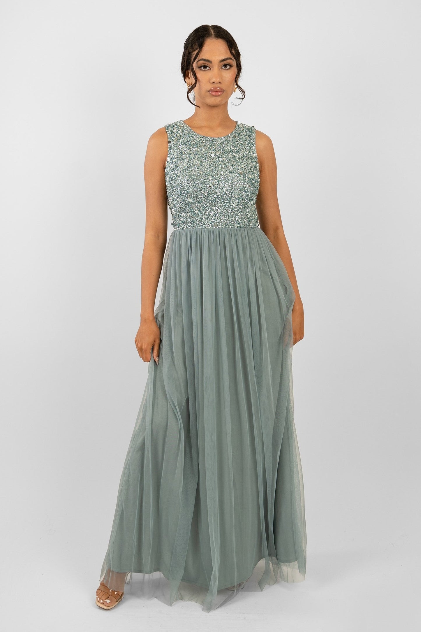  Picasso Teal Embellished Bridesmaid Maxi Dress