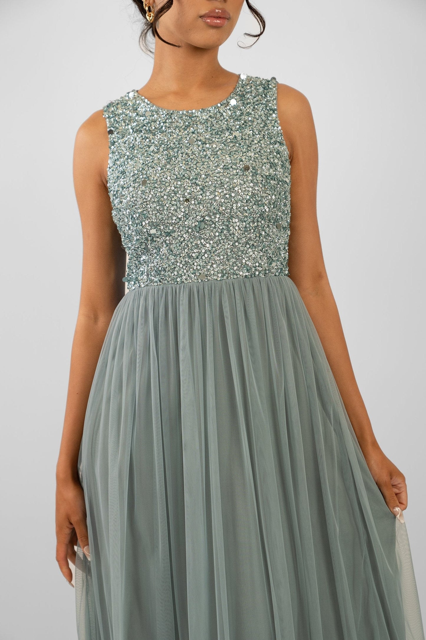  Picasso Teal Embellished Bridesmaid Maxi Dress