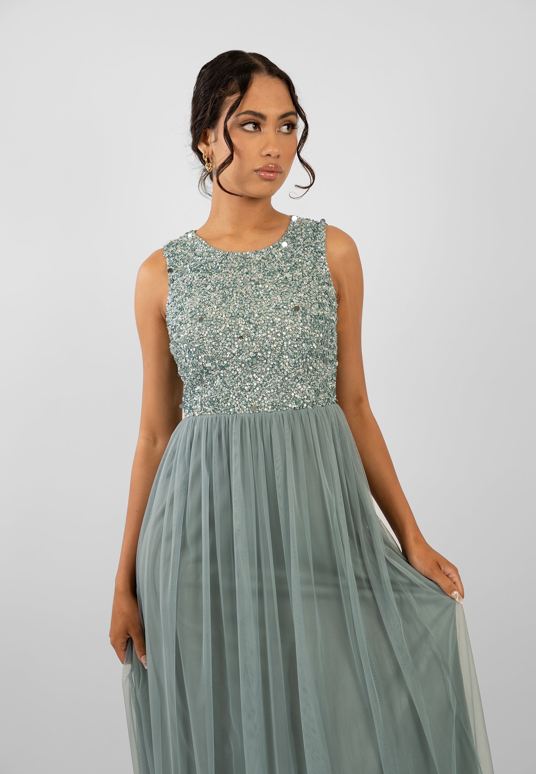  Picasso Teal Embellished Bridesmaid Maxi Dress