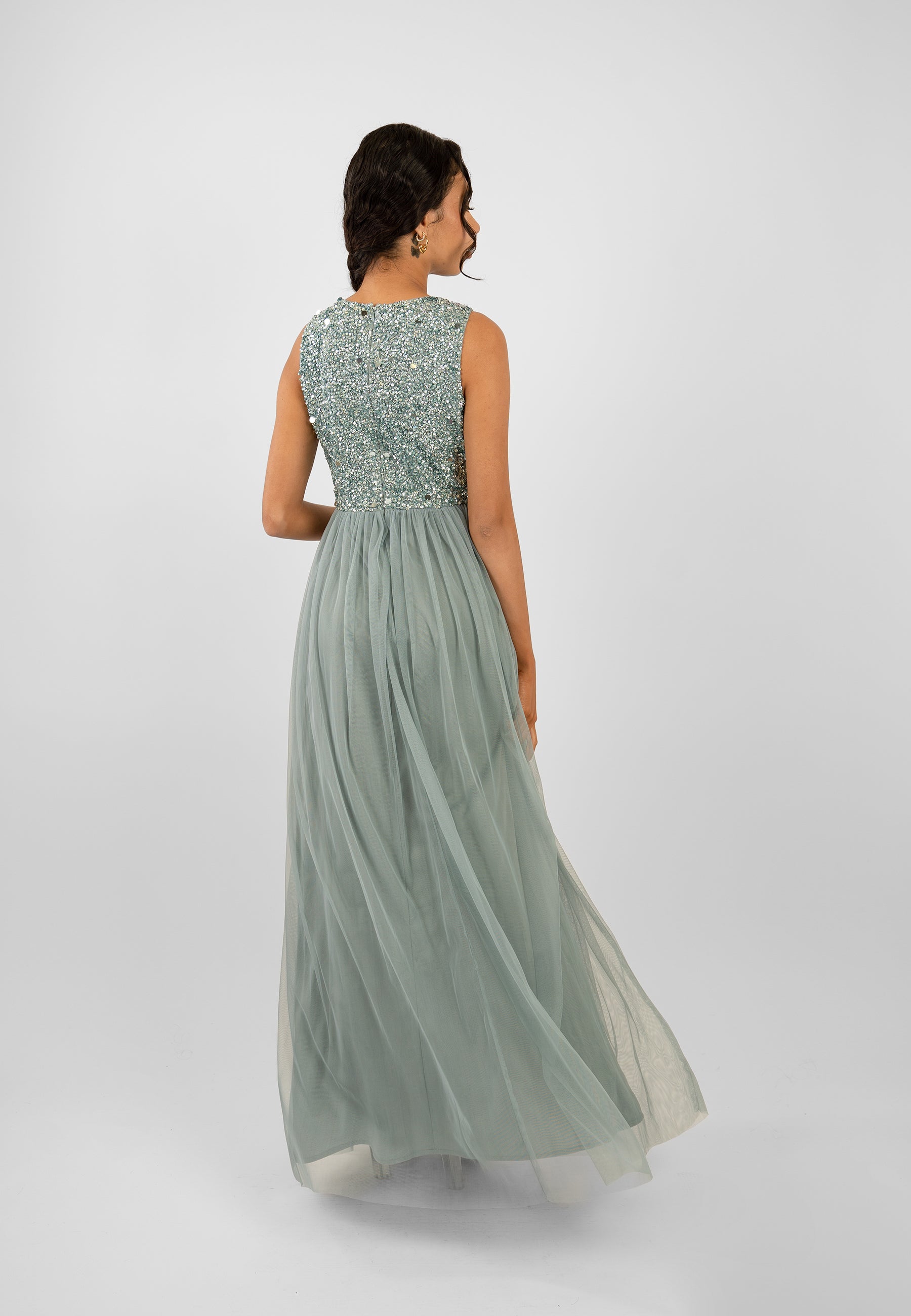  Picasso Teal Embellished Bridesmaid Maxi Dress