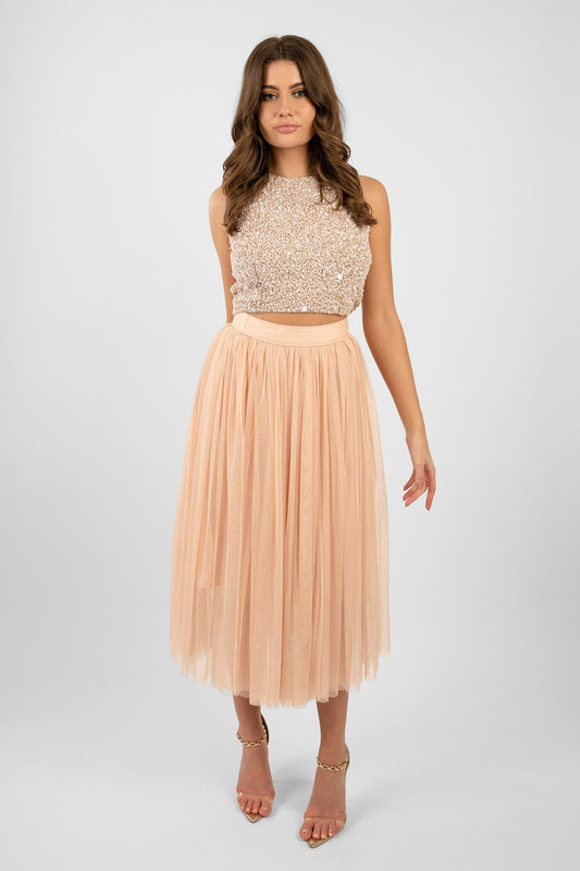  Cleo Nude Tulle Midi Skirt