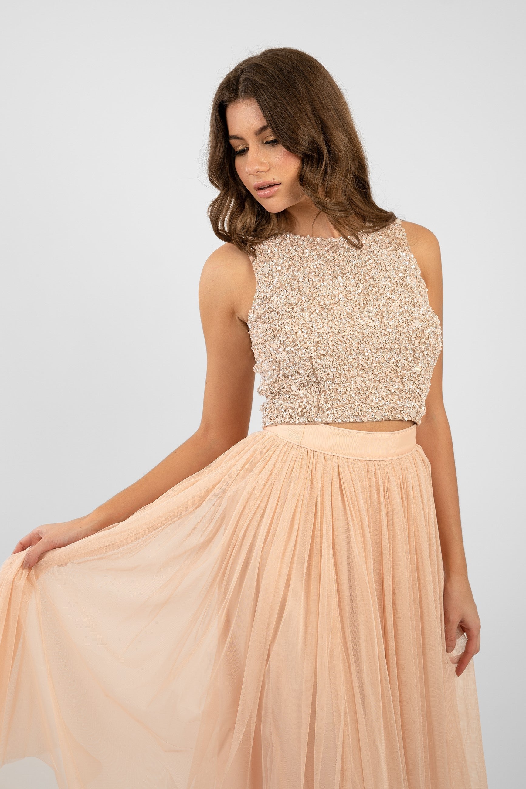  Cleo Nude Tulle Midi Skirt