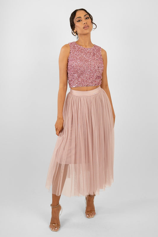  Cleo Pink Tulle Midi Skirt